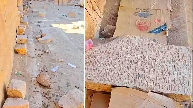 ​غضب وصدمة جراء استخدام نقش أثري في معبد يمني متكأ خلال جلسة لمضغ القات